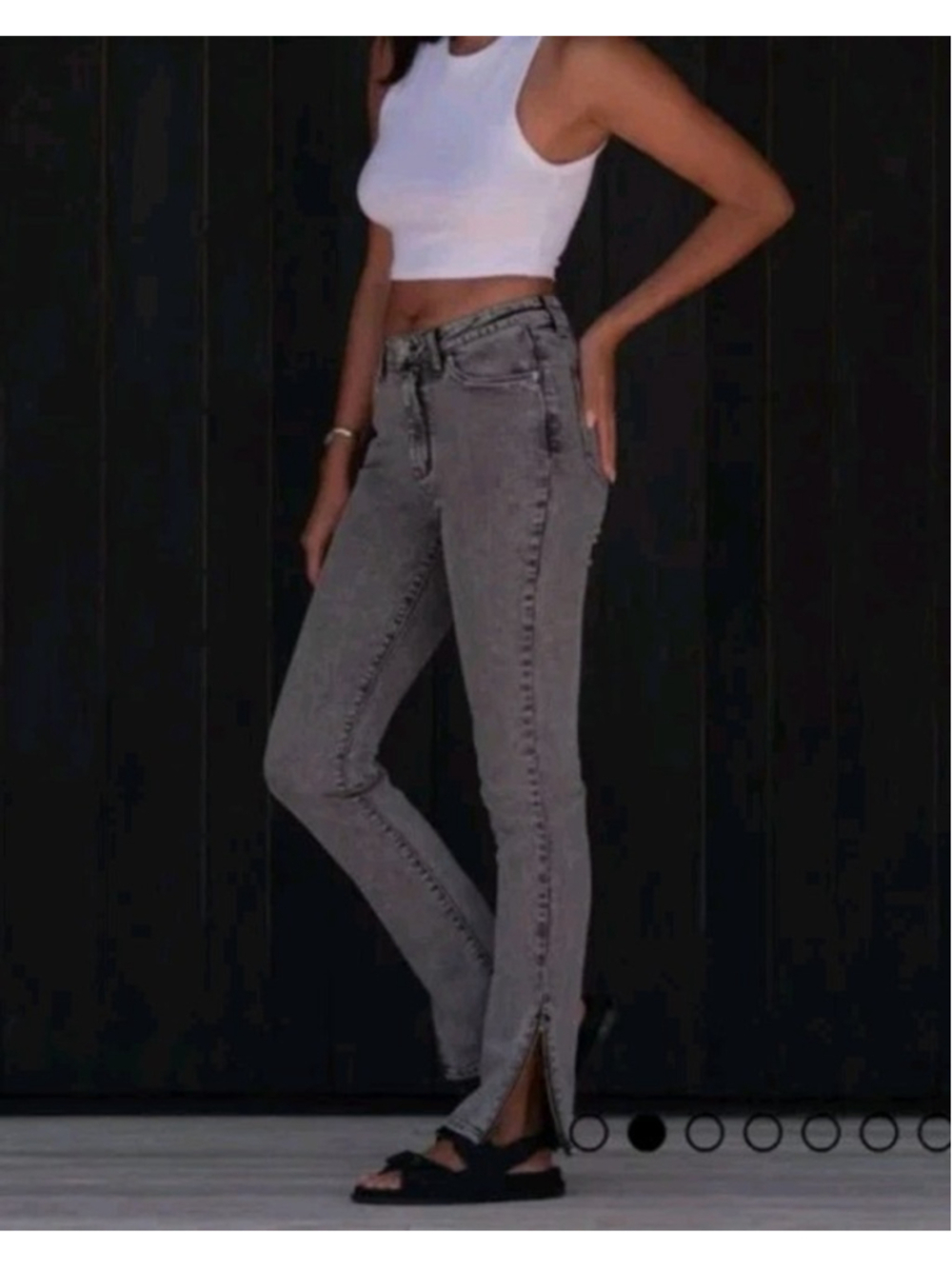 LNDN Washed Gray Straight Leg Jeans Women's Sz 27 High Rise Side Zip Hem Stretch